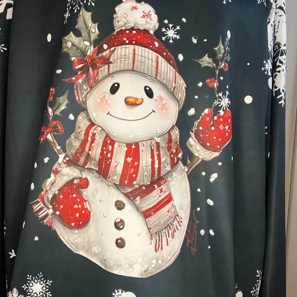 NWOT Winter Snowman Sweatshirt, Snowflakes, Large, Dark Gray - Picture 2 of 6